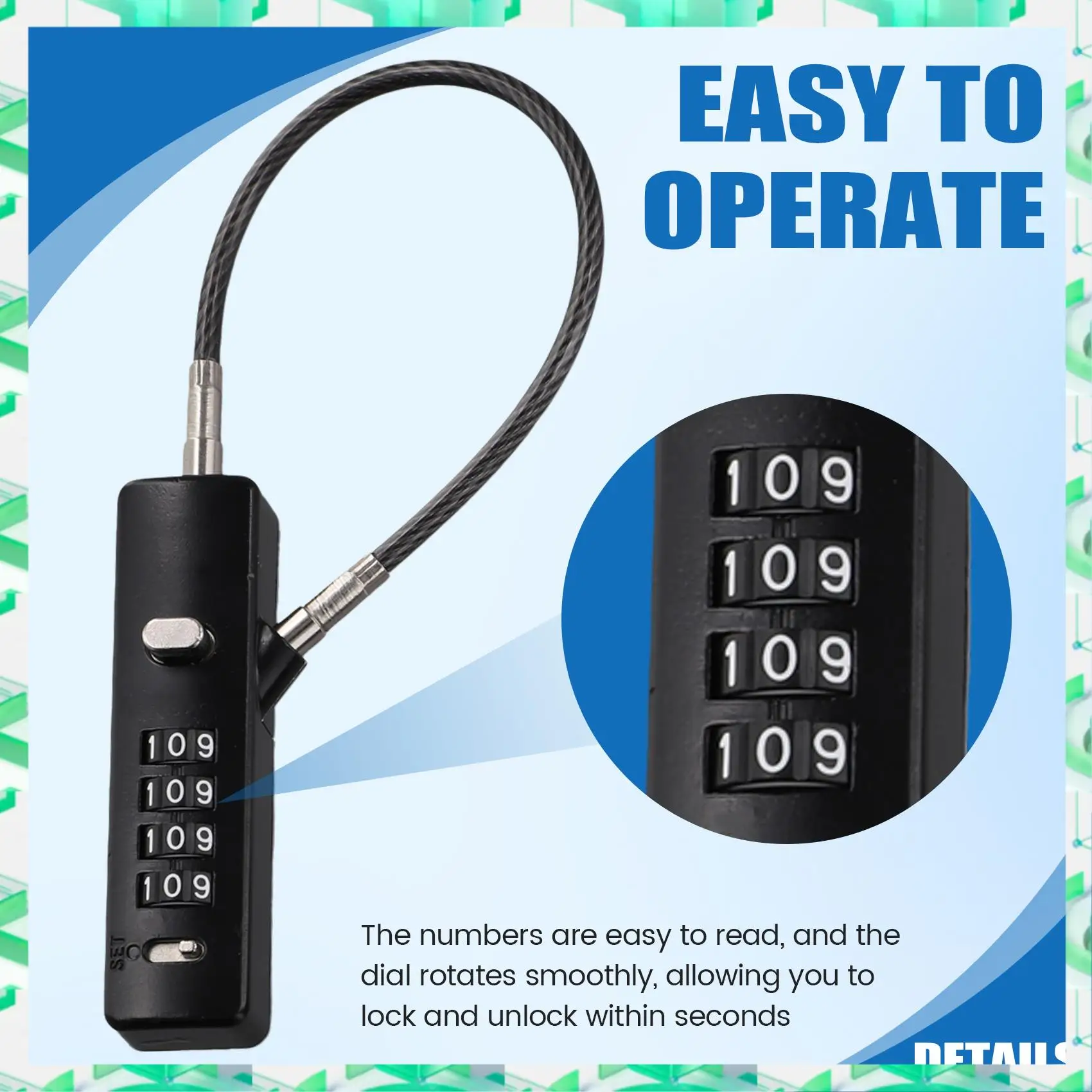 3C Electron Cable Locks With Combination, 4-Digit Combination Lock With 3 Replaceable Different Lengths Steel Rope, For Cabinets
3C Electron Cable Locks With Combination, 4-Digit Combination Lock With 3 Replaceable Different Lengths Steel Rope, For Cabinets