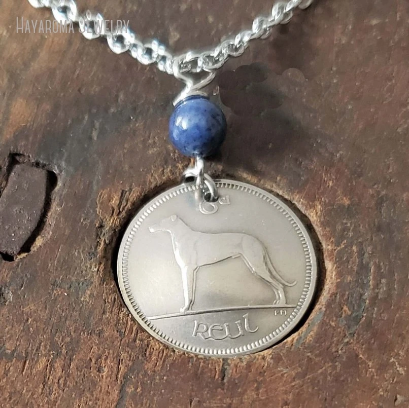 10Pcs Irish Sixpence Coin Necklace Celtic Dumortierite Gemstone Domed Coin Ireland Wolfhound Whippet Jewelry
10Pcs Irish Sixpence Coin Necklace Celtic Dumortierite Gemstone Domed Coin Ireland Wolfhound Whippet Jewelry