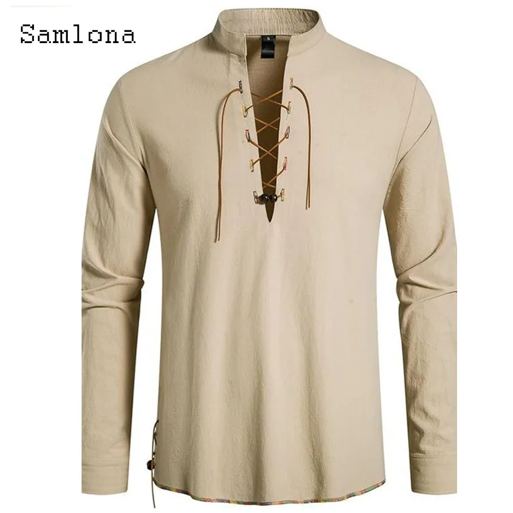 Men Long-sleeved Cotton Linen Shirt Clothing 2025 Europe Vintage Basic Top Pullovers Solid Lace-up Blouse Mens Casual Shirts New
Men Long-sleeved Cotton Linen Shirt Clothing 2025 Europe Vintage Basic Top Pullovers Solid Lace-up Blouse Mens Casual Shirts New