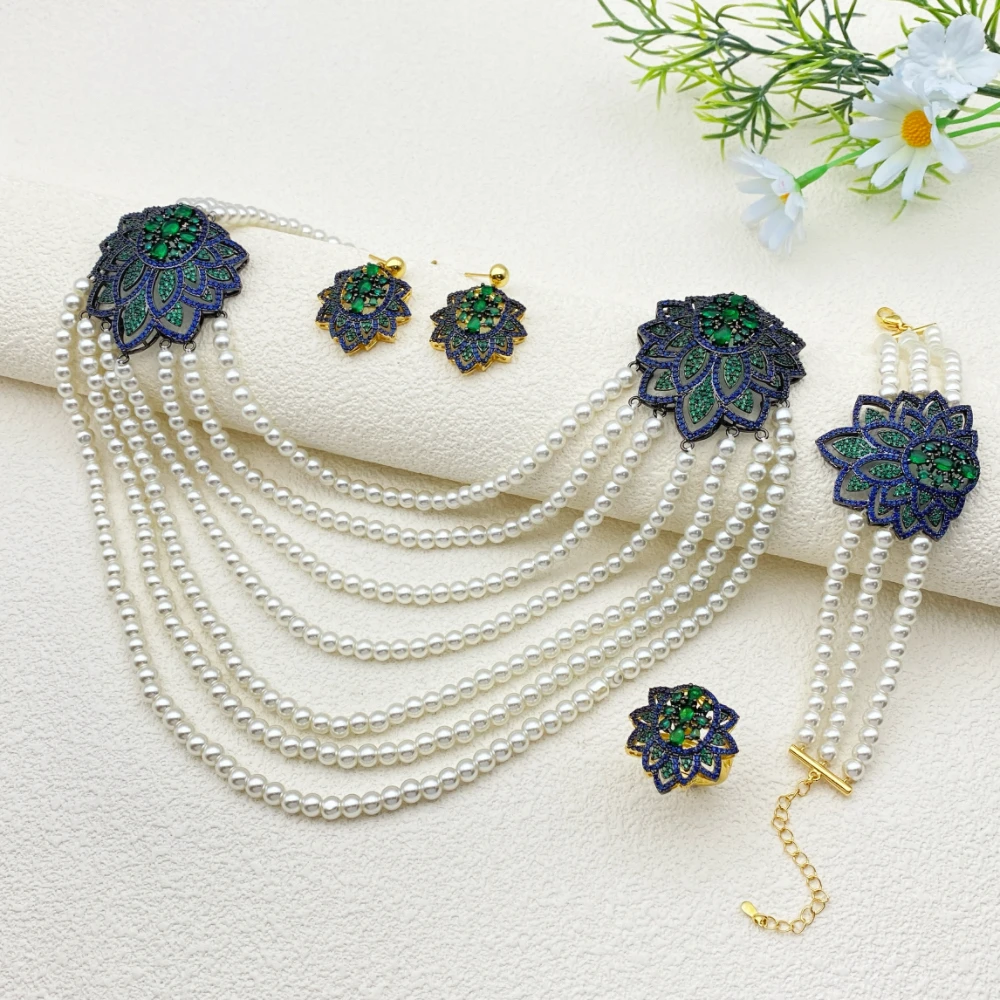 Falair Bride Series Women's Jewelry Set Zircon Pearl Gold Plated Copper Bracelet Ring Necklace Earrings Middle Eastern Style
Falair Bride Series Women's Jewelry Set Zircon Pearl Gold Plated Copper Bracelet Ring Necklace Earrings Middle Eastern Style