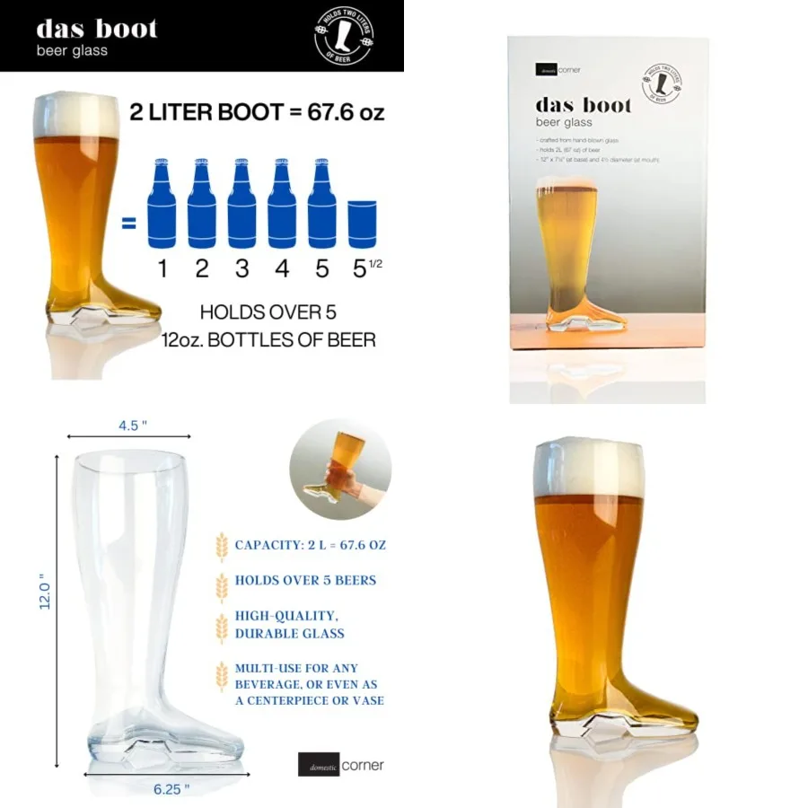 Das Boot - Quality Glass Beer Boot Mug for Oktoberfest Celebrations, St. Patrick's Day, Bachelor or Bachelorette Festivities, H
Das Boot - Quality Glass Beer Boot Mug for Oktoberfest Celebrations, St. Patrick's Day, Bachelor or Bachelorette Festivities, H