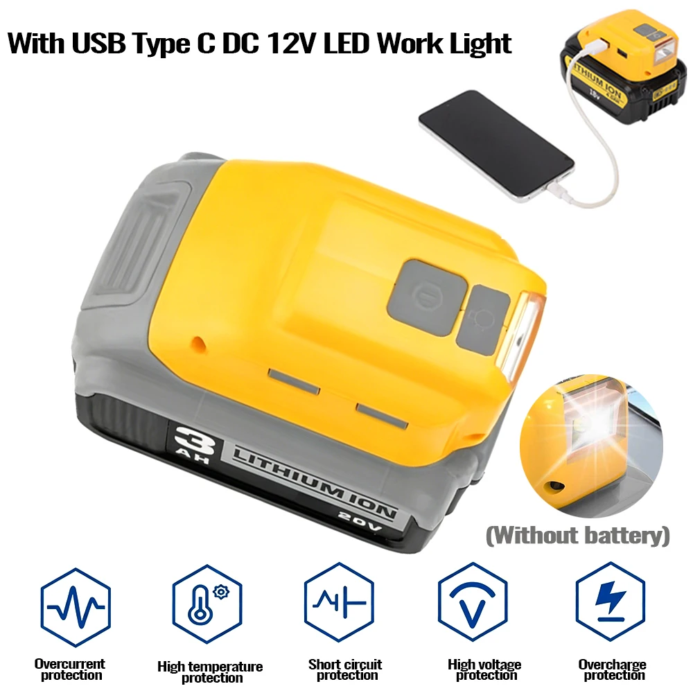 USB Charger Adapter Compatible with For Dewalt 18V Battery With USB Type C DC 12V with LED Light for Camping Emergency
USB Charger Adapter Compatible with For Dewalt 18V Battery With USB Type C DC 12V with LED Light for Camping Emergency