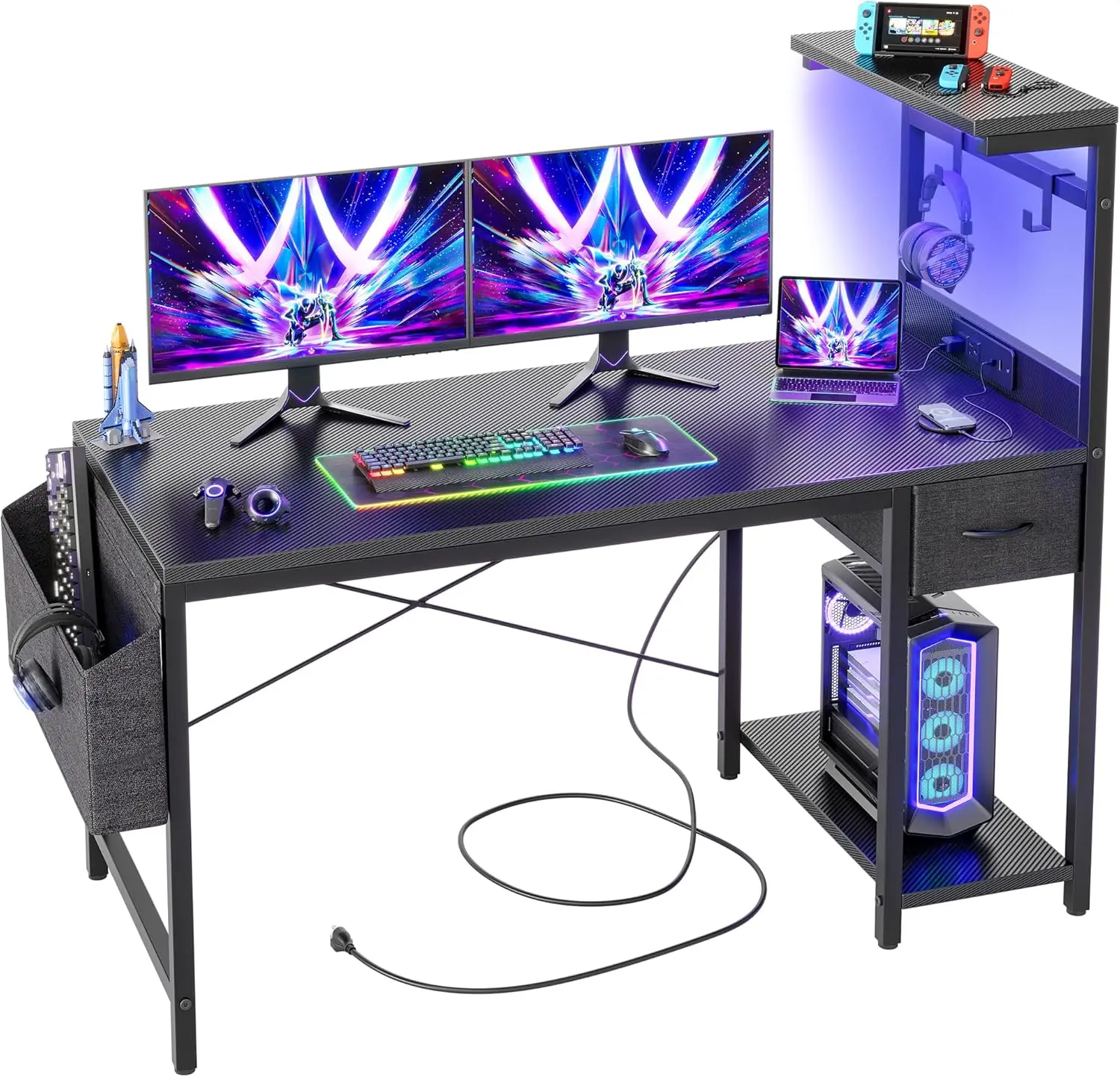 Gaming Desk 47 inch with Power Outlet and LED Light, Computer Desk with Reversible Shelves and Storage Drawer, Small PC Desk
Gaming Desk 47 inch with Power Outlet and LED Light, Computer Desk with Reversible Shelves and Storage Drawer, Small PC Desk