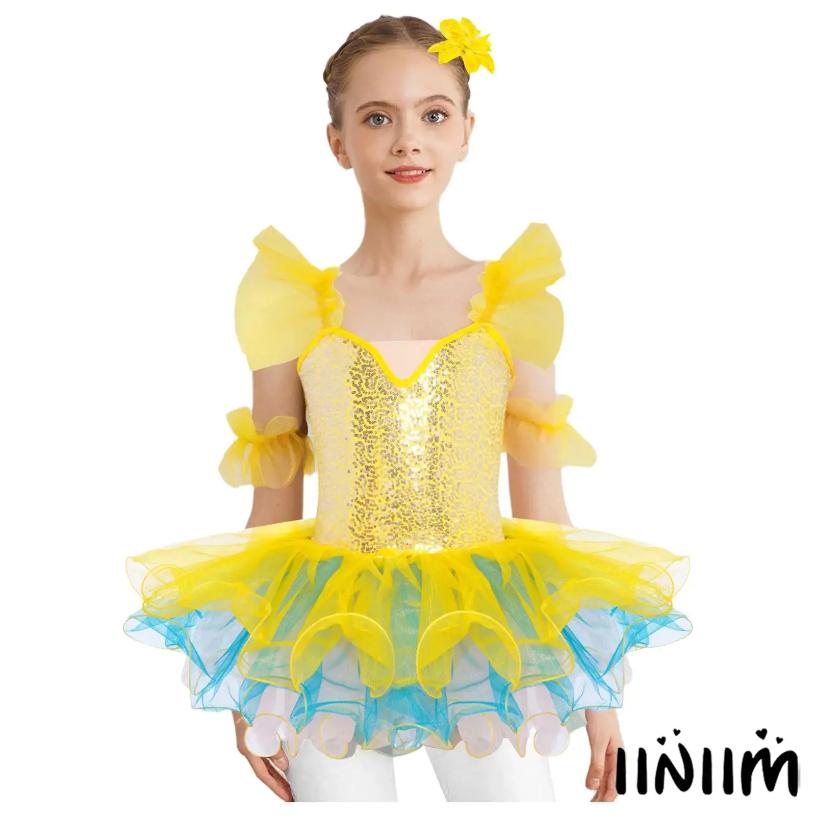 Kids Girls Sparkling Sequined Ballet Dress Set Ruffled Tulle Sleeves Adjustable Straps with Headwear Cuffs Performances Costume
Kids Girls Sparkling Sequined Ballet Dress Set Ruffled Tulle Sleeves Adjustable Straps with Headwear Cuffs Performances Costume