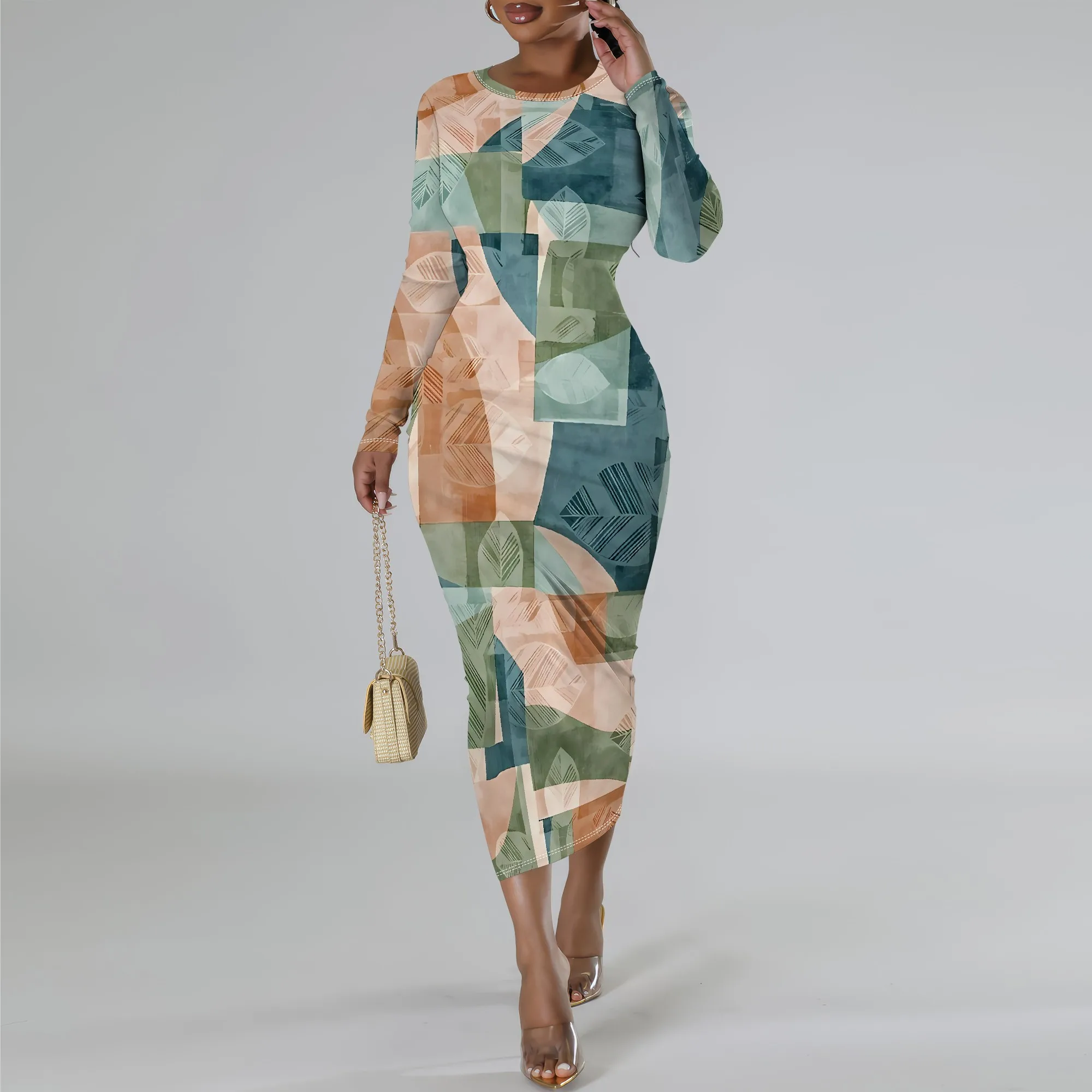 Autumn Bodycon Dress for Women Geometric Print Long Sleeve Slim Fit Midi Dress Casual Elegant Office Outfit
Autumn Bodycon Dress for Women Geometric Print Long Sleeve Slim Fit Midi Dress Casual Elegant Office Outfit