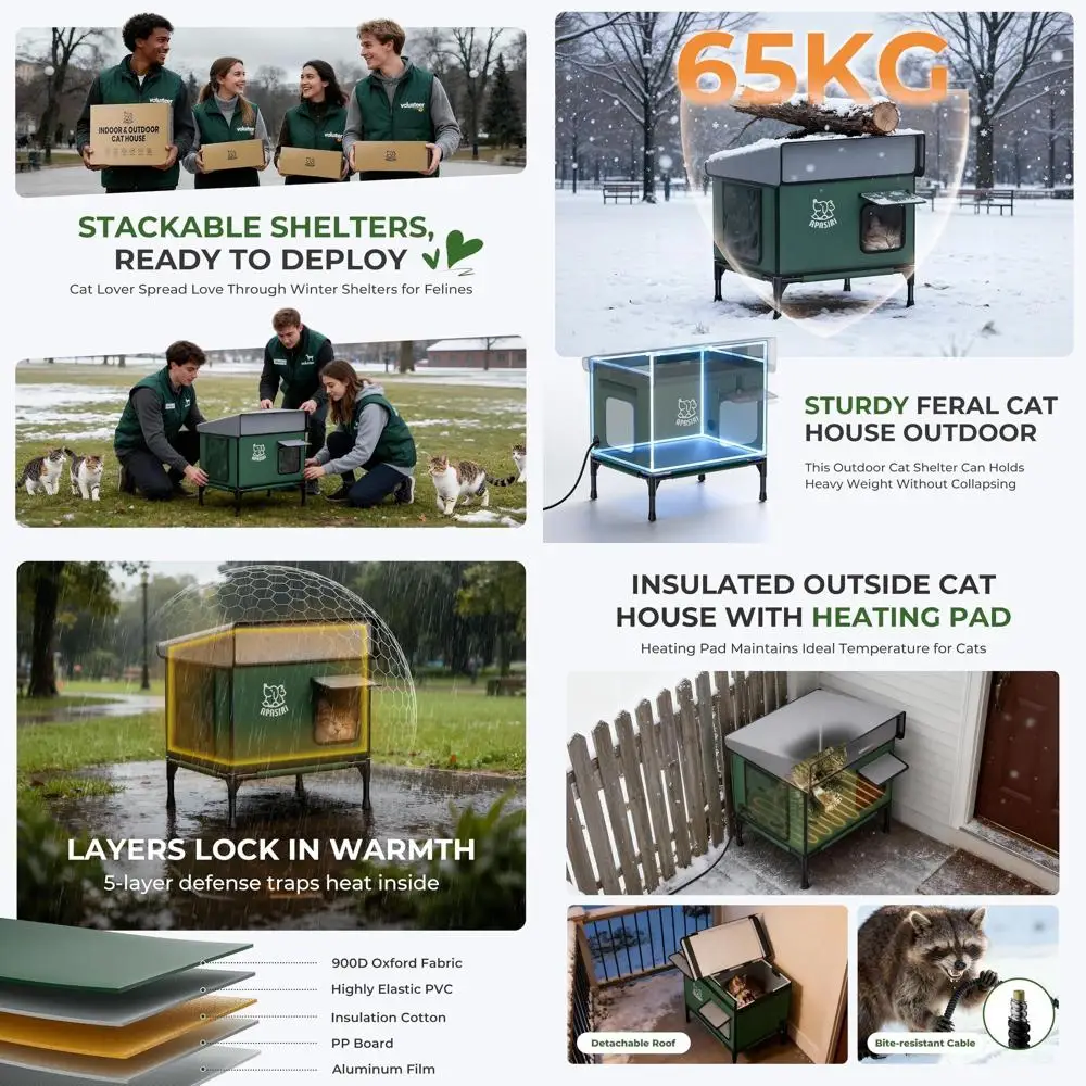 Outdoor Insulated Cat Shelter with Heated Pad, Weatherproof Design, Sloped Roof, and Escape Hatch for Small Stray Cats
Outdoor Insulated Cat Shelter with Heated Pad, Weatherproof Design, Sloped Roof, and Escape Hatch for Small Stray Cats