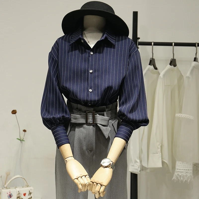 Retro Hong Kong Style Striped Women's Long Sleeve Shirt Spring Season Commute Korean Style Collar Button up Straight Cut
Retro Hong Kong Style Striped Women's Long Sleeve Shirt Spring Season Commute Korean Style Collar Button up Straight Cut