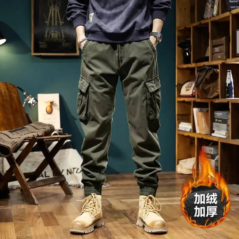 Korean-Style Men's Warm Fleece Work Pants, Thick Winter Ankle-Length Pants With Multiple Pockets, Trendy Streetwear Style
Korean-Style Men's Warm Fleece Work Pants, Thick Winter Ankle-Length Pants With Multiple Pockets, Trendy Streetwear Style