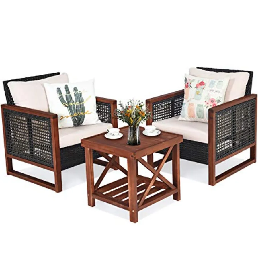 3 Pieces Patio Wicker Furniture Set, Rattan Outdoor Sofa Set w/Washable Cushion and Acacia Wood Coffee Table, Conversation Bist
3 Pieces Patio Wicker Furniture Set, Rattan Outdoor Sofa Set w/Washable Cushion and Acacia Wood Coffee Table, Conversation Bist