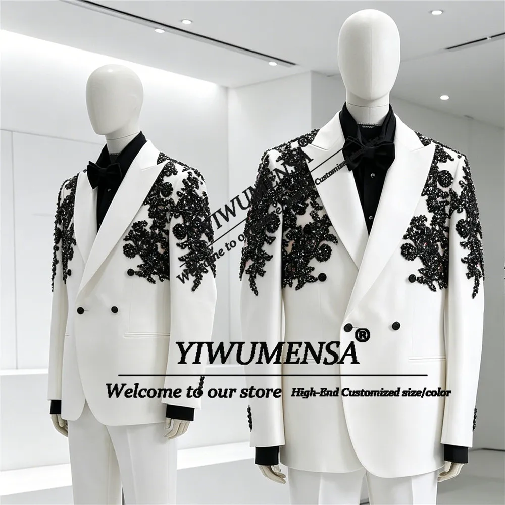 Classic Men's Suit For Wedding Black Diamond Beaded Appliques Prom Blazers Pants 2 Piece Sets Groom Dinner Party Tuxedo Outfits
Classic Men's Suit For Wedding Black Diamond Beaded Appliques Prom Blazers Pants 2 Piece Sets Groom Dinner Party Tuxedo Outfits