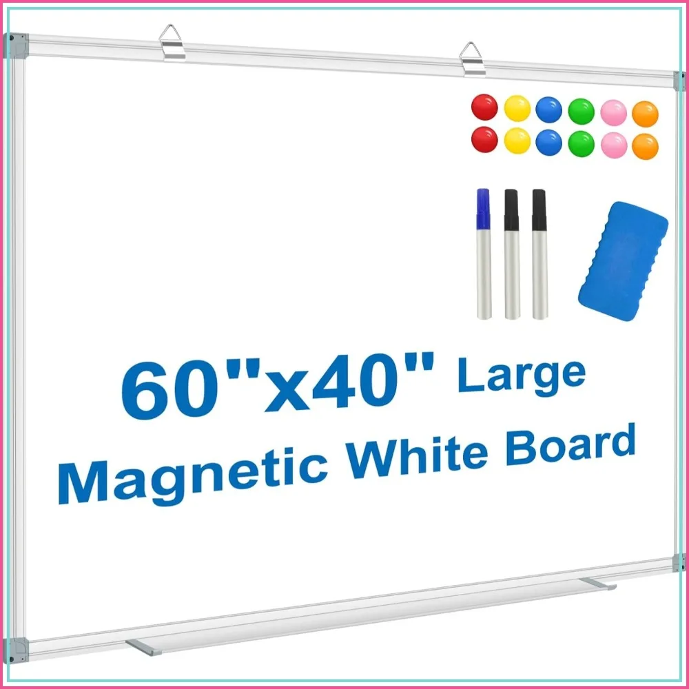 60" x 40" Magnetic Whiteboard for Wall, Aluminum Frame, Presentation Board with Long Pen Tray, Includes 12 Magnets, 3 Markers & 1 Eraser
60" x 40" Magnetic Whiteboard for Wall, Aluminum Frame, Presentation Board with Long Pen Tray, Includes 12 Magnets, 3 Markers & 1 Eraser