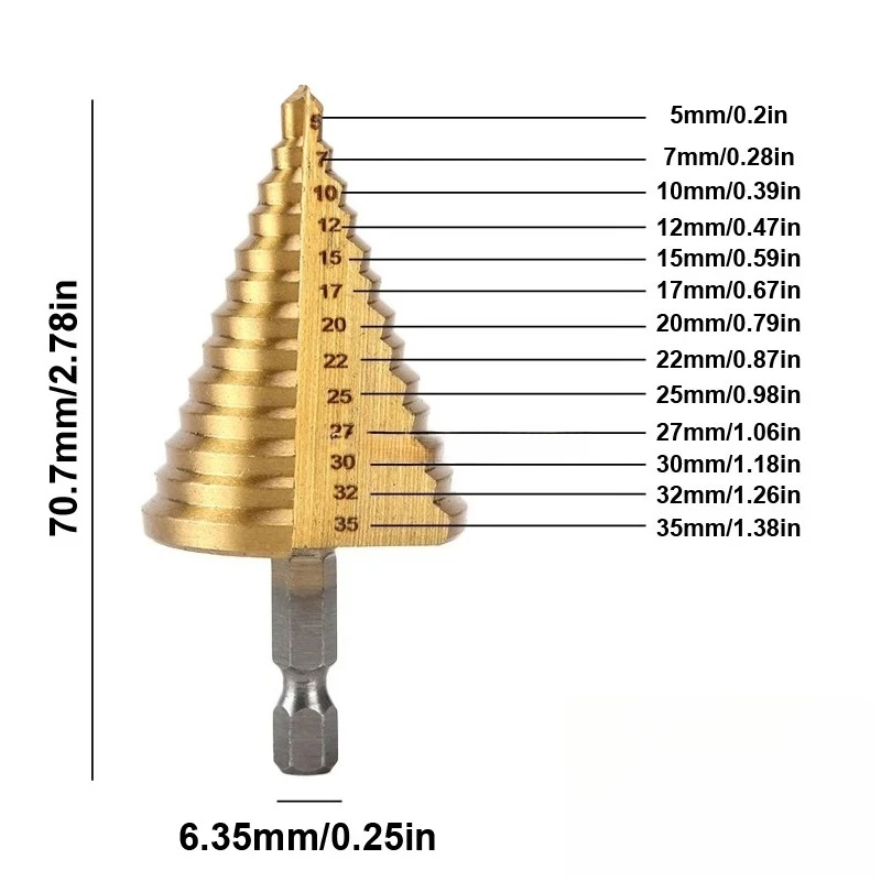 wood plastic aluminum hole expand tool accessory 5-35 gold titanium plate pagoda drill hexagonal straight groove step drill bit
wood plastic aluminum hole expand tool accessory 5-35 gold titanium plate pagoda drill hexagonal straight groove step drill bit