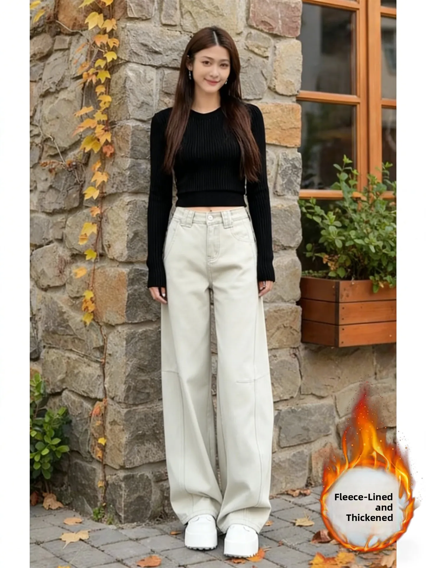 High Waist Wide Leg Jeans Women's Fleece Lined Bootcut Denim Pants Loose Fit Slimming Floor Length Trousers Retro Style
High Waist Wide Leg Jeans Women's Fleece Lined Bootcut Denim Pants Loose Fit Slimming Floor Length Trousers Retro Style