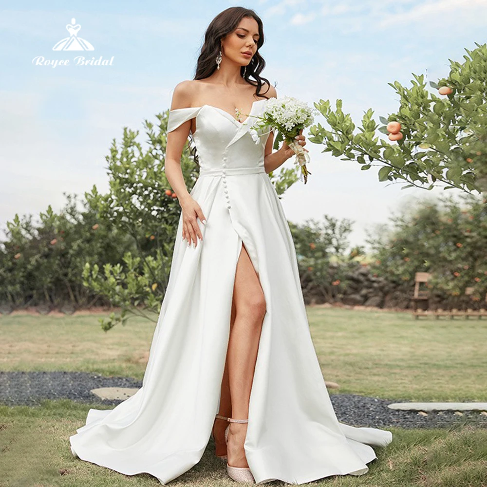 Roycebridal Boho Satin A Line Wedding Dress 2025 Sweetheart Neck Off The Shoulder Split Sweep Train Customized vestido femininos
Roycebridal Boho Satin A Line Wedding Dress 2025 Sweetheart Neck Off The Shoulder Split Sweep Train Customized vestido femininos