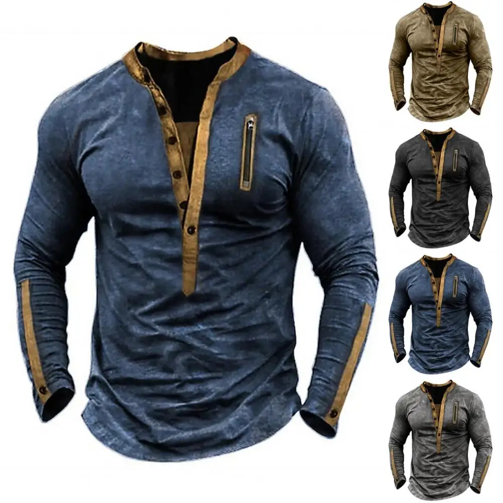 Retro Style Men Top Vintage Color Matching Half Zipper Decor Soft Pullover V Neck Men's T-shirt Stylish Fall/spring Mid-length
Retro Style Men Top Vintage Color Matching Half Zipper Decor Soft Pullover V Neck Men's T-shirt Stylish Fall/spring Mid-length