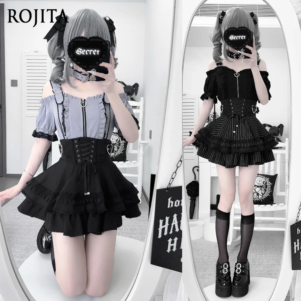 Japanese Subculture Short Sleeve Shirt Summer New High Waist Small Cake Skirt Landmine Style Ruffled Zipper Decor Slim Fit Shirt
Japanese Subculture Short Sleeve Shirt Summer New High Waist Small Cake Skirt Landmine Style Ruffled Zipper Decor Slim Fit Shirt