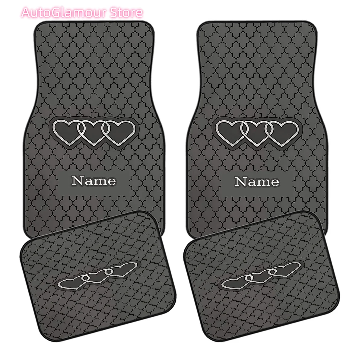 Set of Four Customizable Car Floor Mats Featuring a Personalized Name And a Design of Three Hearts - Made from Durable Polyester
Set of Four Customizable Car Floor Mats Featuring a Personalized Name And a Design of Three Hearts - Made from Durable Polyester