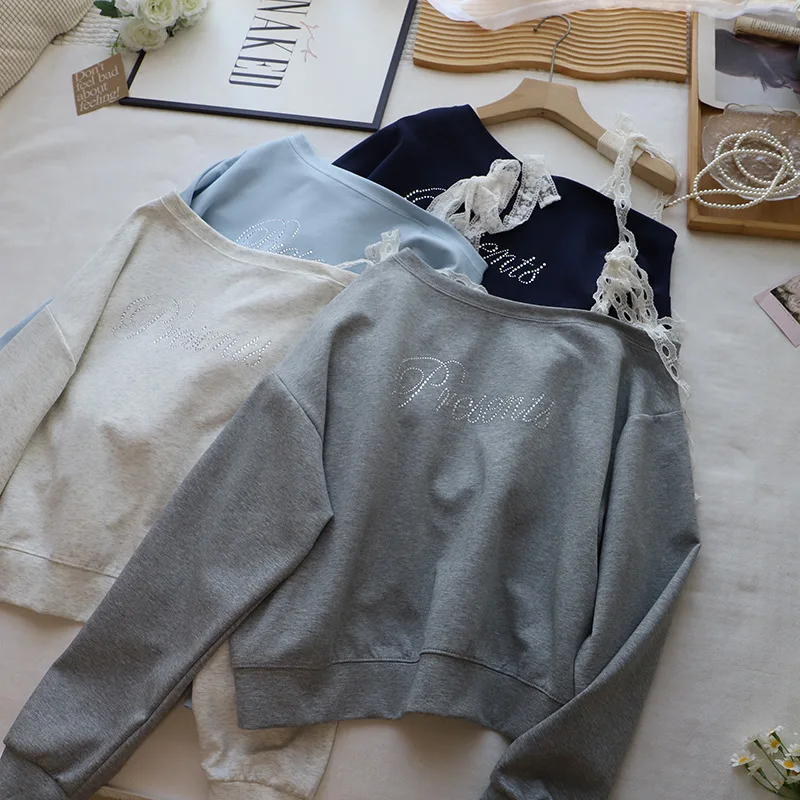 Осенние блестящие толстовки с бриллиантами, женские толстовки в корейском стиле, модные свободные пуловеры с наклонным воротником и шнуровкой, универсальные толстовки
Осенние блестящие толстовки с бриллиантами, женские толстовки в корейском стиле, модные свободные пуловеры с наклонным воротником и шнуровкой, универсальные толстовки