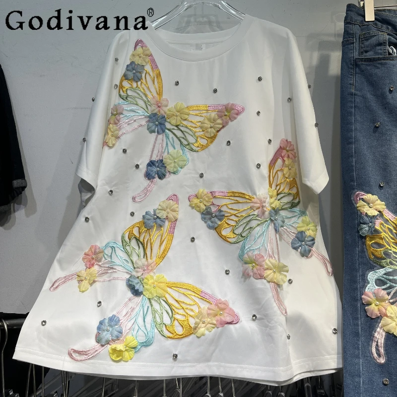 2025 Summer New Large Size Butterfly Print Short Sleeve T-shirt Girl Blue Heavy Industry Bead Embroidery Straight Denim Pants
2025 Summer New Large Size Butterfly Print Short Sleeve T-shirt Girl Blue Heavy Industry Bead Embroidery Straight Denim Pants