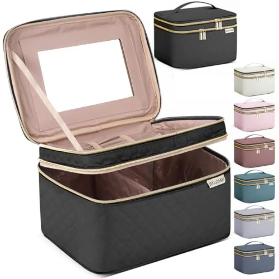 Large Makeup Bag with Mirror Double Layer Travel Make Up Organizer Case, Large Capacity Coemetic Bag with Brush Slot Divider
Large Makeup Bag with Mirror Double Layer Travel Make Up Organizer Case, Large Capacity Coemetic Bag with Brush Slot Divider