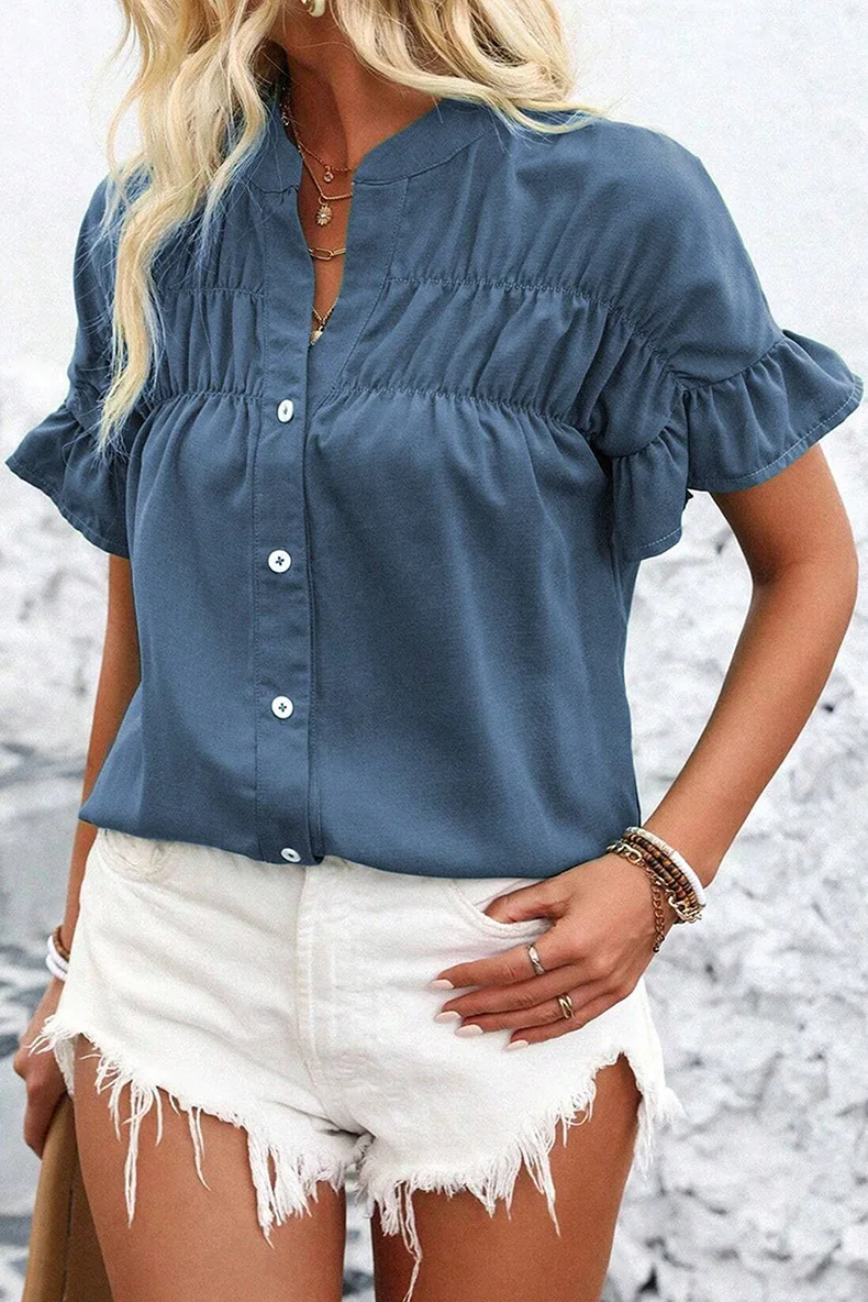 Fashionable And Versatile Commuting T-Shirt For Women Summer 2025 New Solid Color Pleated Ruffle Edge Short Sleeved Top Blouse
Fashionable And Versatile Commuting T-Shirt For Women Summer 2025 New Solid Color Pleated Ruffle Edge Short Sleeved Top Blouse