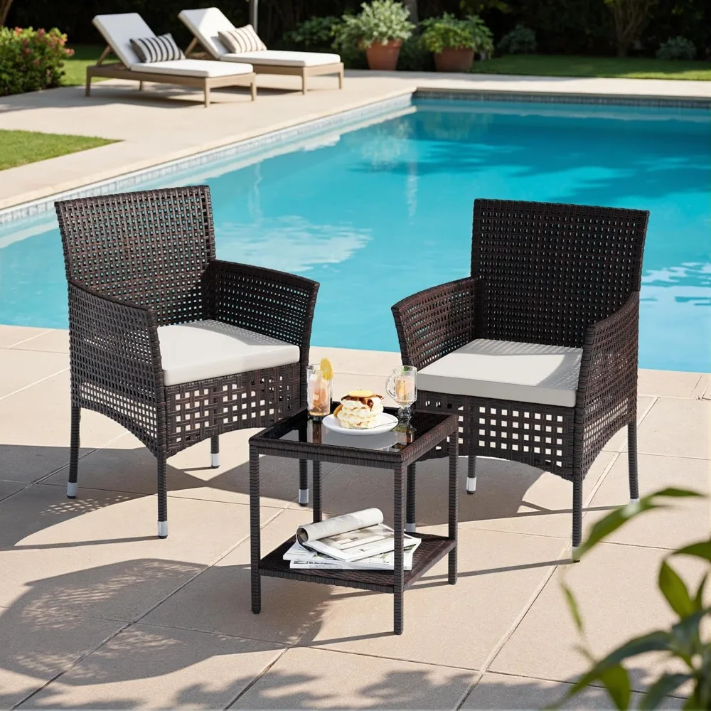 Outdoor 3 Piece Patio Furniture Set Wicker Chairs with Glass-top Coffee Table for Garden, Balcony, and Porch (Brown)
Outdoor 3 Piece Patio Furniture Set Wicker Chairs with Glass-top Coffee Table for Garden, Balcony, and Porch (Brown)