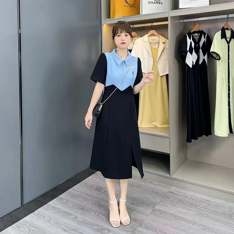 Summer plus Size Women's Collar Dress Color Block Splice High Waist Slimming Long Skirt A-Line Gentle Style Polyester Fiber
Summer plus Size Women's Collar Dress Color Block Splice High Waist Slimming Long Skirt A-Line Gentle Style Polyester Fiber