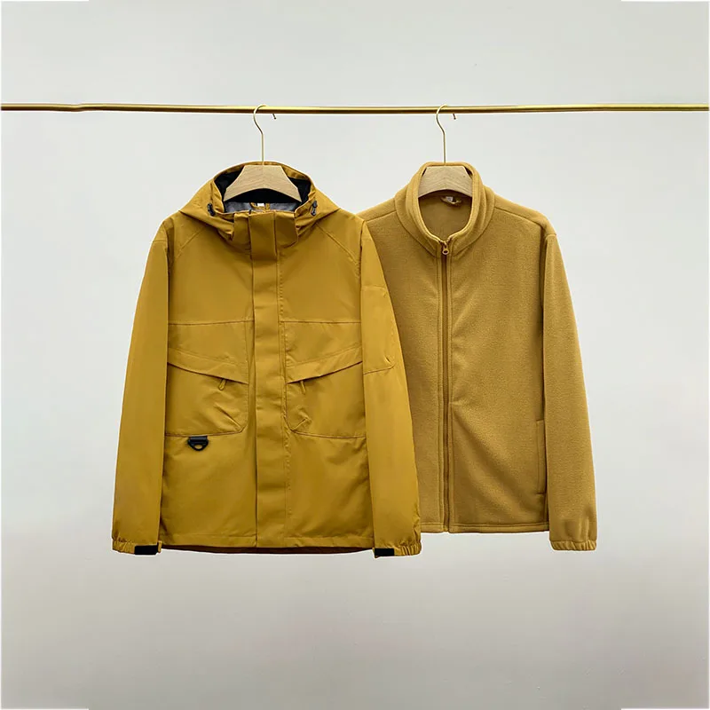 Осенне-зимняя новая уличная однотонная утолщенная теплая куртка 3-в-1 с капюшоном (унисекс), ветрозащитная, водонепроницаемая и теплая