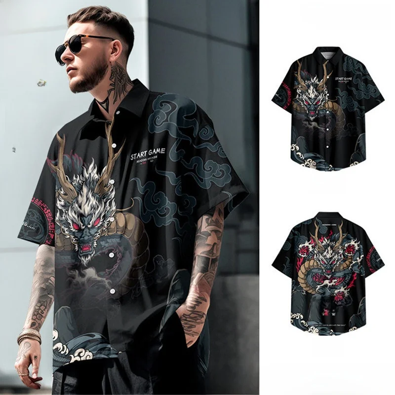 Men's Casual Loose Short Sleeve Shirt Dominant Dragon Pattern Thin Outerwear Trendy Design Sense Shirt Top Spring 2024
Men's Casual Loose Short Sleeve Shirt Dominant Dragon Pattern Thin Outerwear Trendy Design Sense Shirt Top Spring 2024