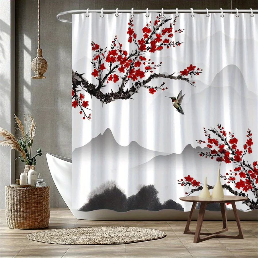 1pc Hummingbird and red flower patterned shower curtain, machine washable, polyester fabric, suitable for bathroom décor.
1pc Hummingbird and red flower patterned shower curtain, machine washable, polyester fabric, suitable for bathroom décor.