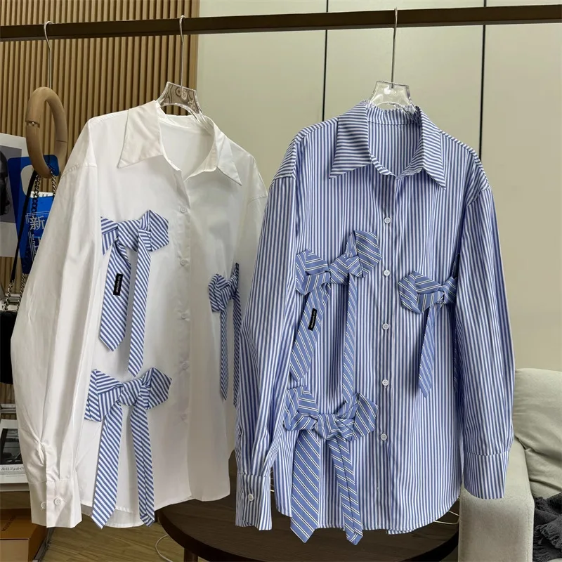 Women Shirt Blouses Bow Striped Shirts Tops Turn Down Collar Jackets Single Breasted Y2k Streetwear Casual Loose Spring Autumn
Women Shirt Blouses Bow Striped Shirts Tops Turn Down Collar Jackets Single Breasted Y2k Streetwear Casual Loose Spring Autumn
