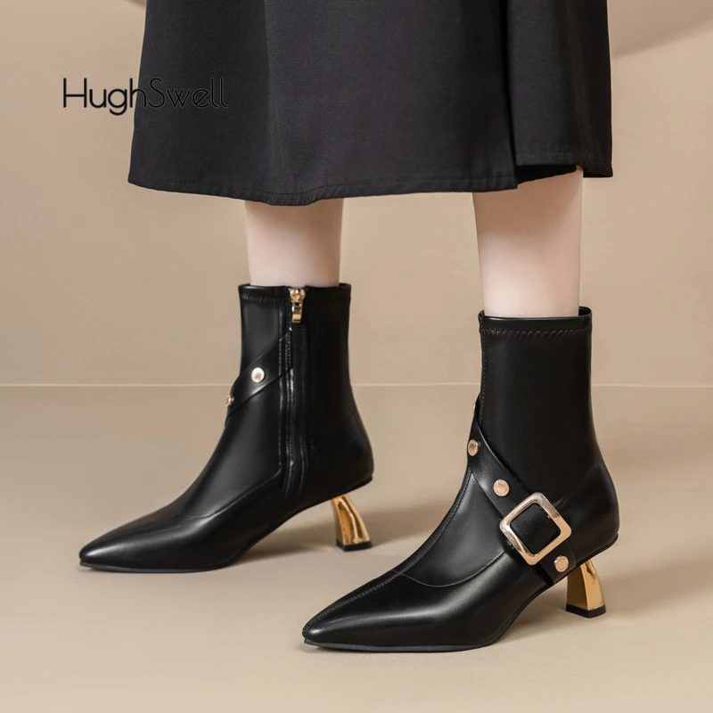 Elegant Gold Buckle Studs Ankle Boots Woman Brand Design Rivets Pointed Toe Thin Heel Booties Ladies Black Stretch Botas Shoes
Elegant Gold Buckle Studs Ankle Boots Woman Brand Design Rivets Pointed Toe Thin Heel Booties Ladies Black Stretch Botas Shoes