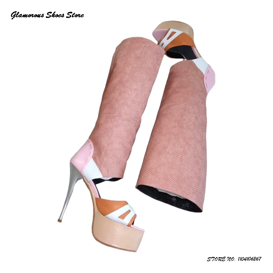 Сапоги на шпильке в стиле пэчворк, женская модная обувь с круглым открытым носком на тонком каблуке, весна-лето, подиумные сапоги до колена для подиума
Сапоги на шпильке в стиле пэчворк, женская модная обувь с круглым открытым носком на тонком каблуке, весна-лето, подиумные сапоги до колена для подиума