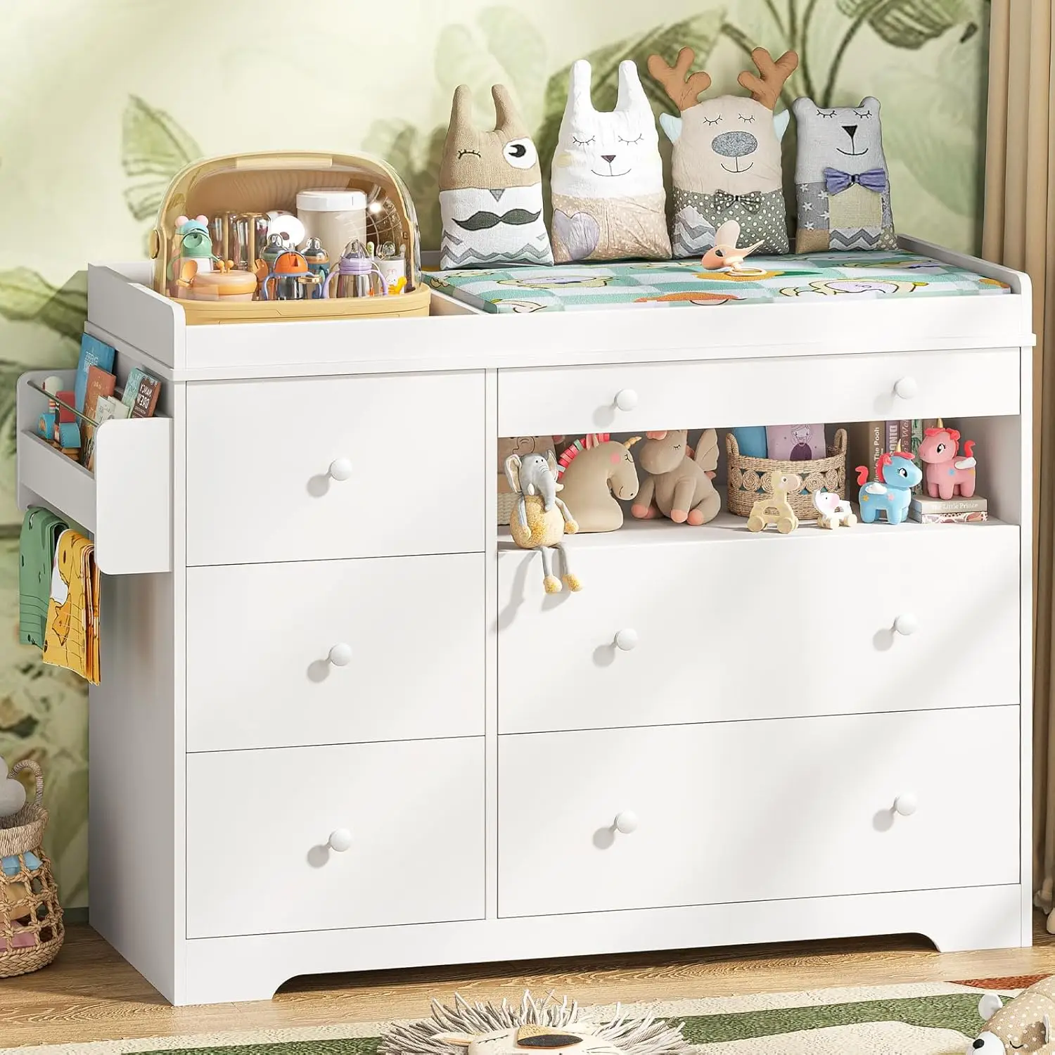 Kids Dresser Cabinet with 6 Drawers, Changing Table for Nursery with Open Shelves, Multi-Functional Chest of, Customized
Kids Dresser Cabinet with 6 Drawers, Changing Table for Nursery with Open Shelves, Multi-Functional Chest of, Customized