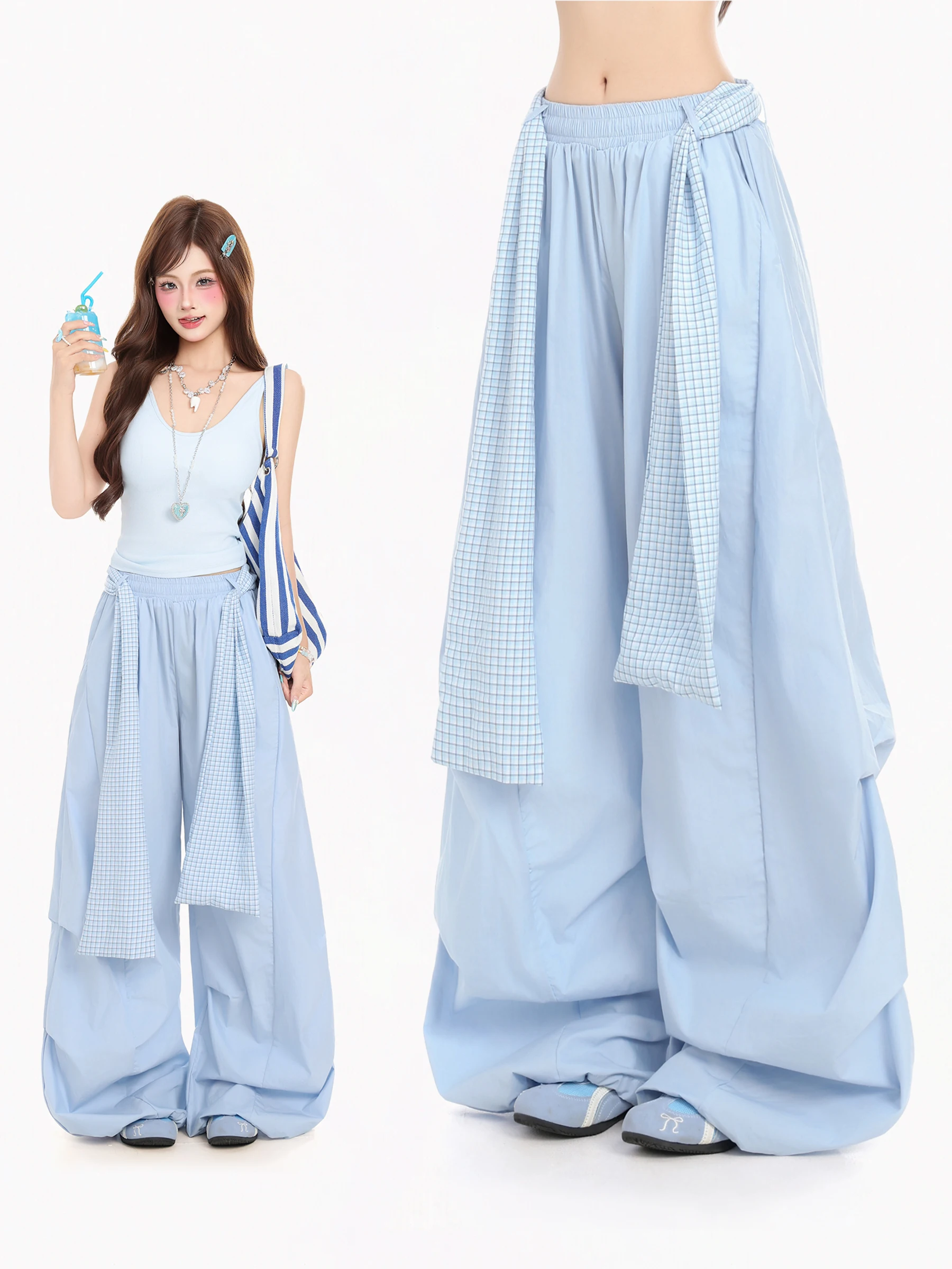 Dopamine Blue Plaid Belted Casual Pants Women Summer New Thin Loose Wide Leg Dancing Floor Length Pants Korean Style Commute
Dopamine Blue Plaid Belted Casual Pants Women Summer New Thin Loose Wide Leg Dancing Floor Length Pants Korean Style Commute
