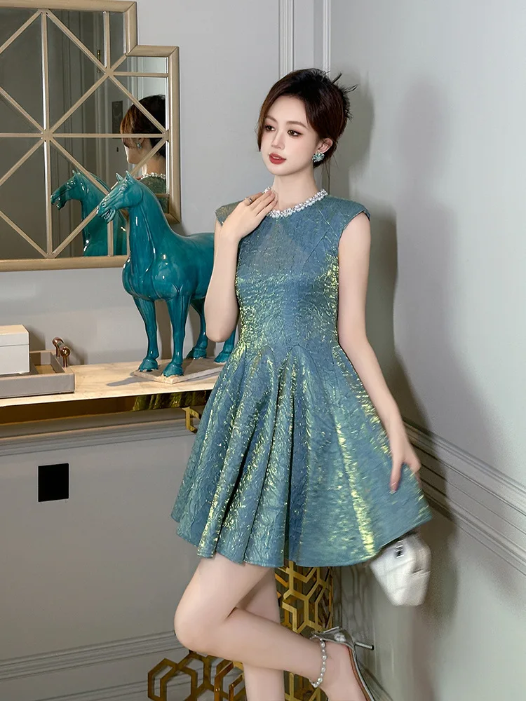 Coigarsam Dress Women Summer New French Style Solid Short Sleeve Diamonds Zipper High Waist O-Neck Gilded Green Dresses
Coigarsam Dress Women Summer New French Style Solid Short Sleeve Diamonds Zipper High Waist O-Neck Gilded Green Dresses