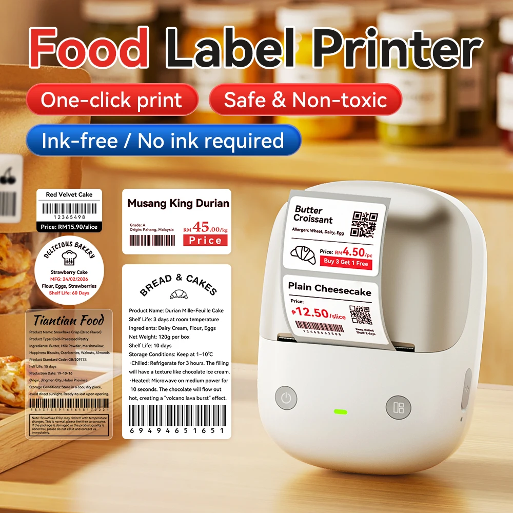 Niimbot Wireless Thermal Food Label Printer 300DPI Red Black Dual Color Printing 20-50mm Width Price Tag for Small Business
Niimbot Wireless Thermal Food Label Printer 300DPI Red Black Dual Color Printing 20-50mm Width Price Tag for Small Business