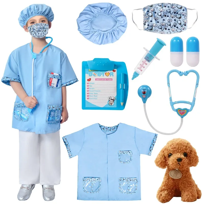 Doctor Cosplay Veterinarian Costume Blue Surgical Gown with Role Play Props Accessories Clothes Full Set for Boys Girls
Doctor Cosplay Veterinarian Costume Blue Surgical Gown with Role Play Props Accessories Clothes Full Set for Boys Girls