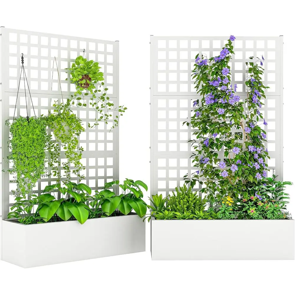 Raised Garden Bed with Trellis, Metal Planter Box, Drainage Holes, Outdoor Privacy Screen, Suitable for Climbing Plants, Vegetab
Raised Garden Bed with Trellis, Metal Planter Box, Drainage Holes, Outdoor Privacy Screen, Suitable for Climbing Plants, Vegetab