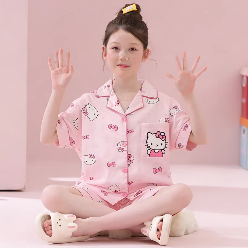 Kids Hello Kitty Girls Pajamas Set Summer Korean Kawaii Sanrio T-Shirt Shorts Loose Fashion Pajamas Sweet Girl Student Homewear
Kids Hello Kitty Girls Pajamas Set Summer Korean Kawaii Sanrio T-Shirt Shorts Loose Fashion Pajamas Sweet Girl Student Homewear