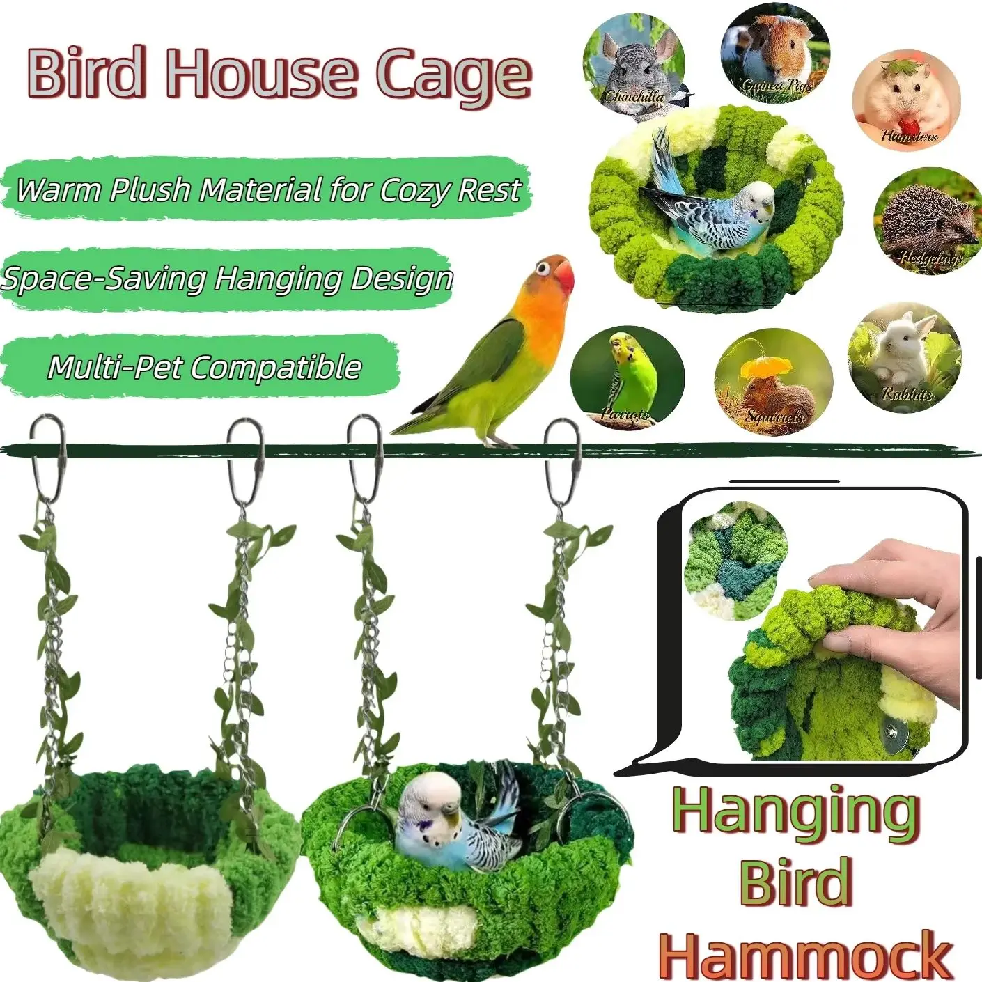Cage Accessories Bird Parakeet Bed Hanging Bird House Cage for Parrot Finch Lovebirds Canary Nest Plush Bird Hut Bedding Snuggle
Cage Accessories Bird Parakeet Bed Hanging Bird House Cage for Parrot Finch Lovebirds Canary Nest Plush Bird Hut Bedding Snuggle