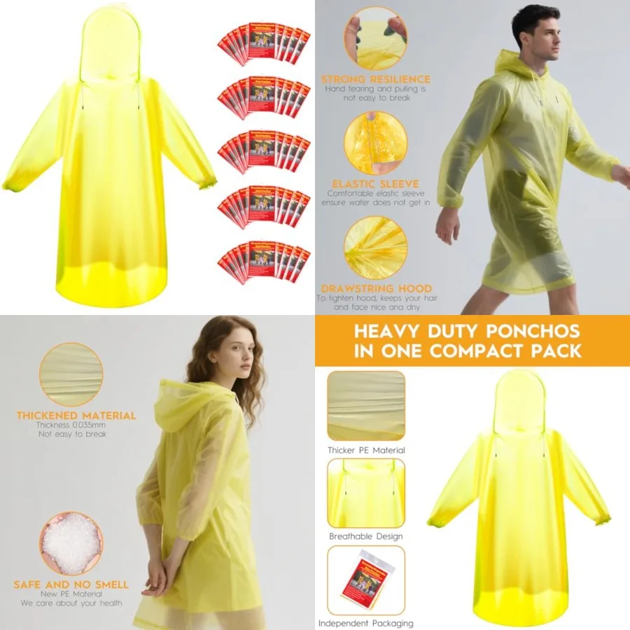 Disposable Rain Ponchos for Adults/Youth, Waterproof PE Raincoats with Drawstring, Camping/Emergency
Disposable Rain Ponchos for Adults/Youth, Waterproof PE Raincoats with Drawstring, Camping/Emergency