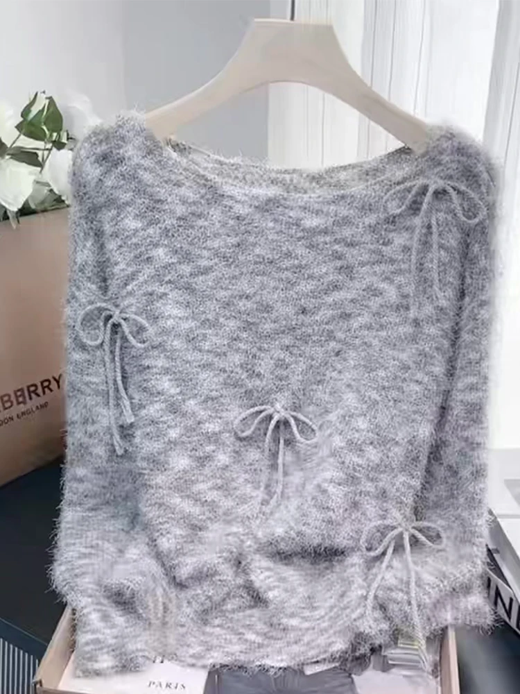 Autumn and winter new design butterfly knot soft glutinous sweater round neck pullover knitted sweater short T-shirt top 2025
Autumn and winter new design butterfly knot soft glutinous sweater round neck pullover knitted sweater short T-shirt top 2025