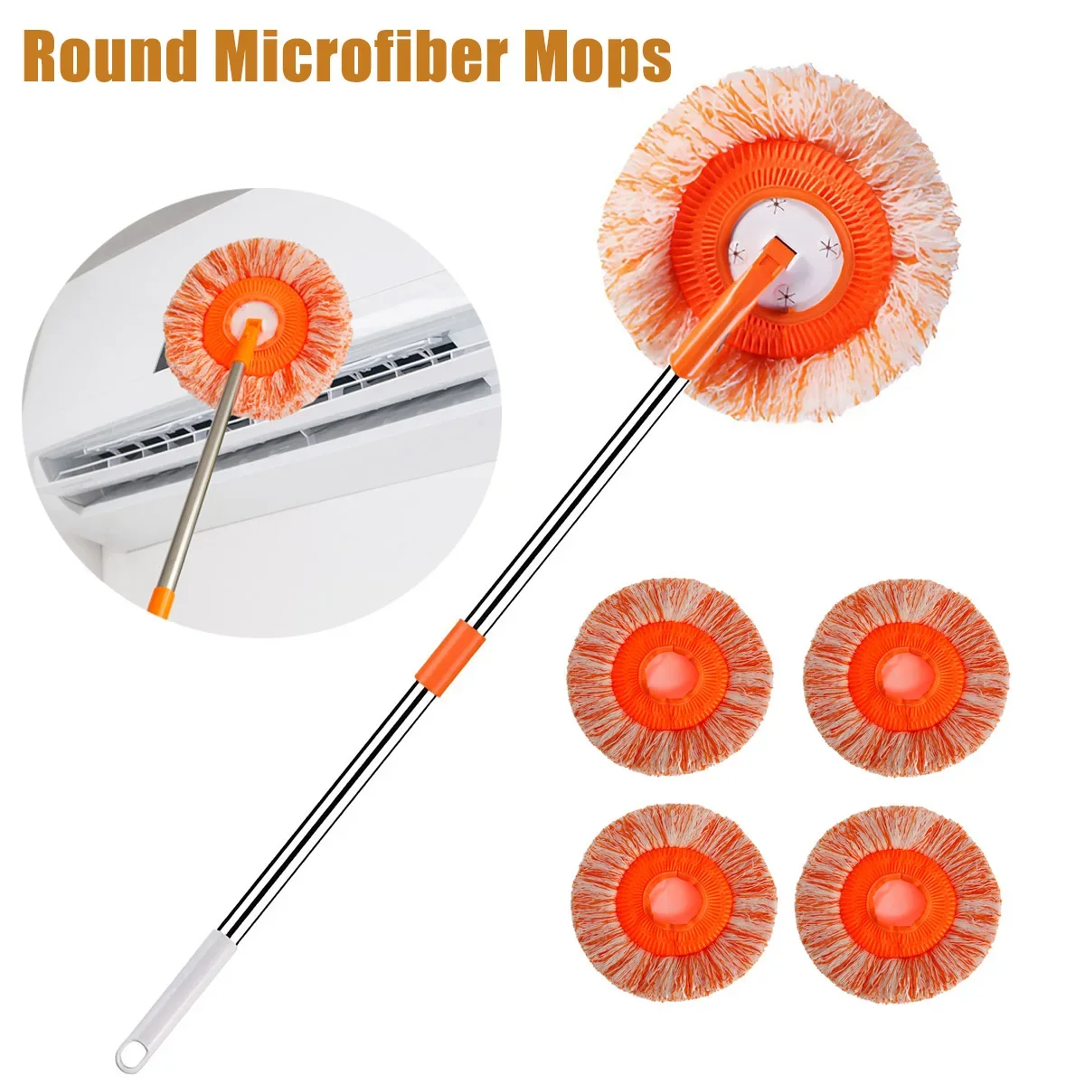 360° Rotatable Cleaning Mops Set Round Microfiber Dust Mop with 4 Removable Poles and 4 Replaceable Mop Heads Wall Cleaning Too
360° Rotatable Cleaning Mops Set Round Microfiber Dust Mop with 4 Removable Poles and 4 Replaceable Mop Heads Wall Cleaning Too