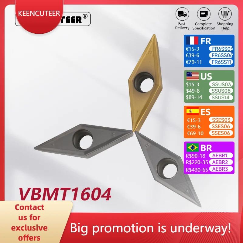 VBMT VBMT160404-MT KT60 KT6020 Carbide Insert for Cermet SVJBR/L External Turning Tool Blade Lathe Parts CNC Cutter
VBMT VBMT160404-MT KT60 KT6020 Carbide Insert for Cermet SVJBR/L External Turning Tool Blade Lathe Parts CNC Cutter