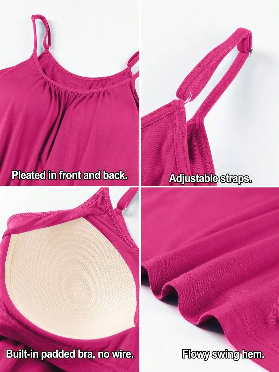 Womens Flowy Swing Pleated Tank Top With Built-In Padded Bra Adjustable Straps
Womens Flowy Swing Pleated Tank Top With Built-In Padded Bra Adjustable Straps