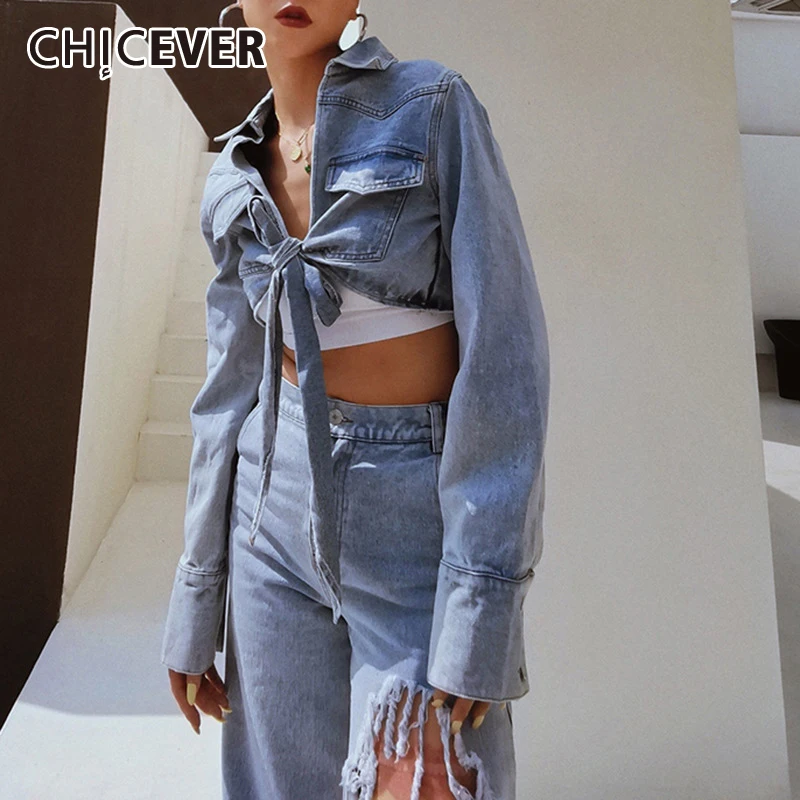 CHICEVER Patchwork Pocket Denim Jackets For Women Lapel Long Sleeve Casual Spliced Lace Up Fashion Designer Casual Coat Female
CHICEVER Patchwork Pocket Denim Jackets For Women Lapel Long Sleeve Casual Spliced Lace Up Fashion Designer Casual Coat Female