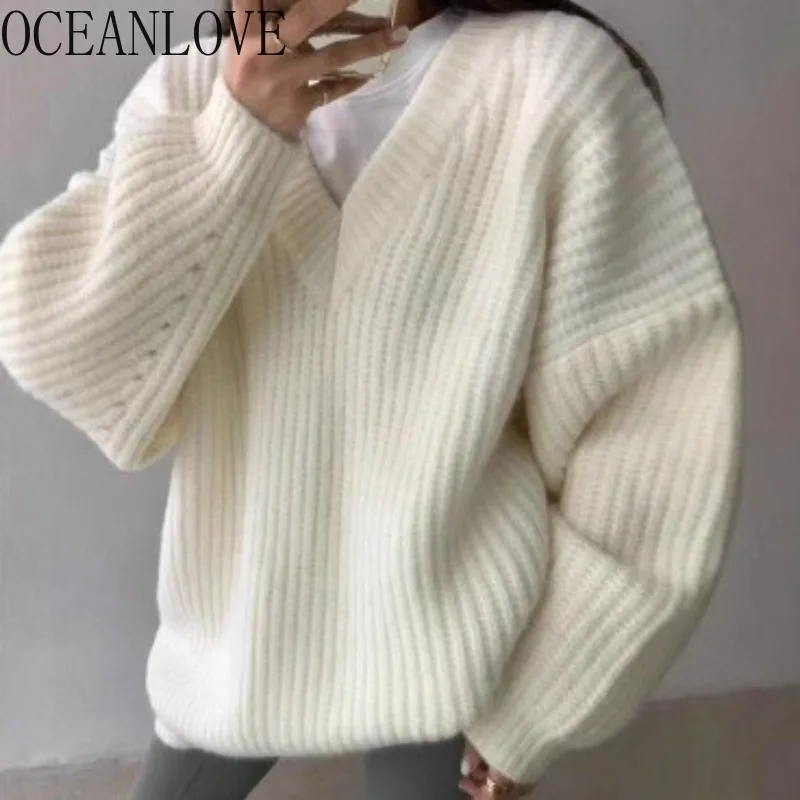 OCEANLOVE Woman Sweaters V Neck Solid Autumn Winter Thick Warm Loose Pullovers Korean Fashion Vintage Casual Ropa De Mujer
OCEANLOVE Woman Sweaters V Neck Solid Autumn Winter Thick Warm Loose Pullovers Korean Fashion Vintage Casual Ropa De Mujer