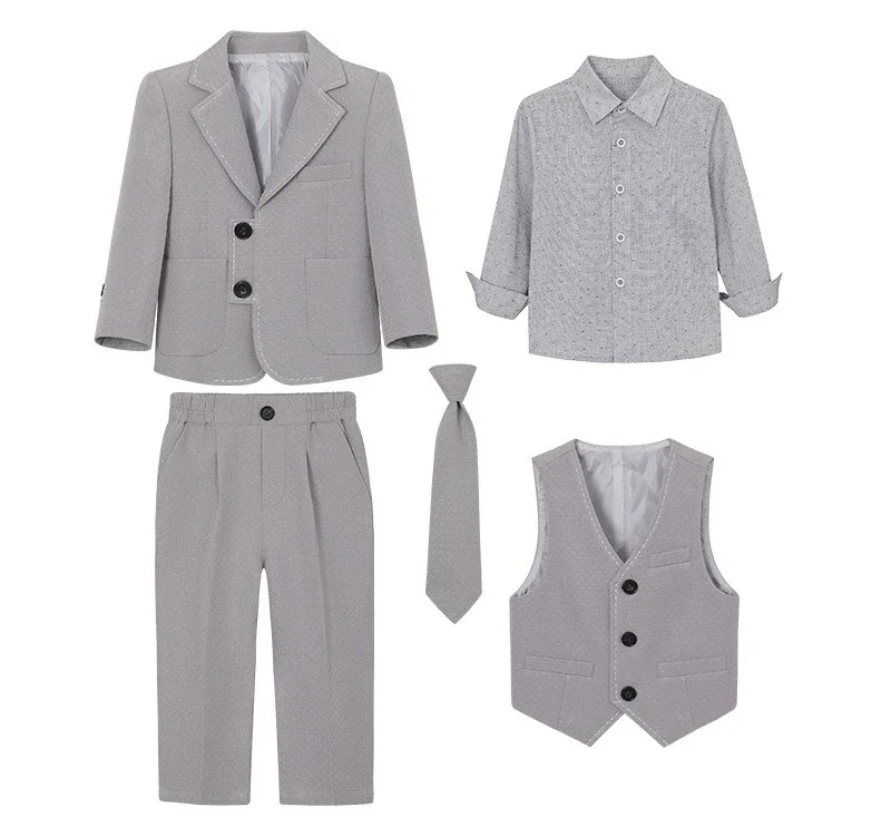 Boys Formal Suit Set Blazer Vest Shirt Pants with Tie for Wedding Birthday Party School Performance Gentleman Birthday Outfits
Boys Formal Suit Set Blazer Vest Shirt Pants with Tie for Wedding Birthday Party School Performance Gentleman Birthday Outfits