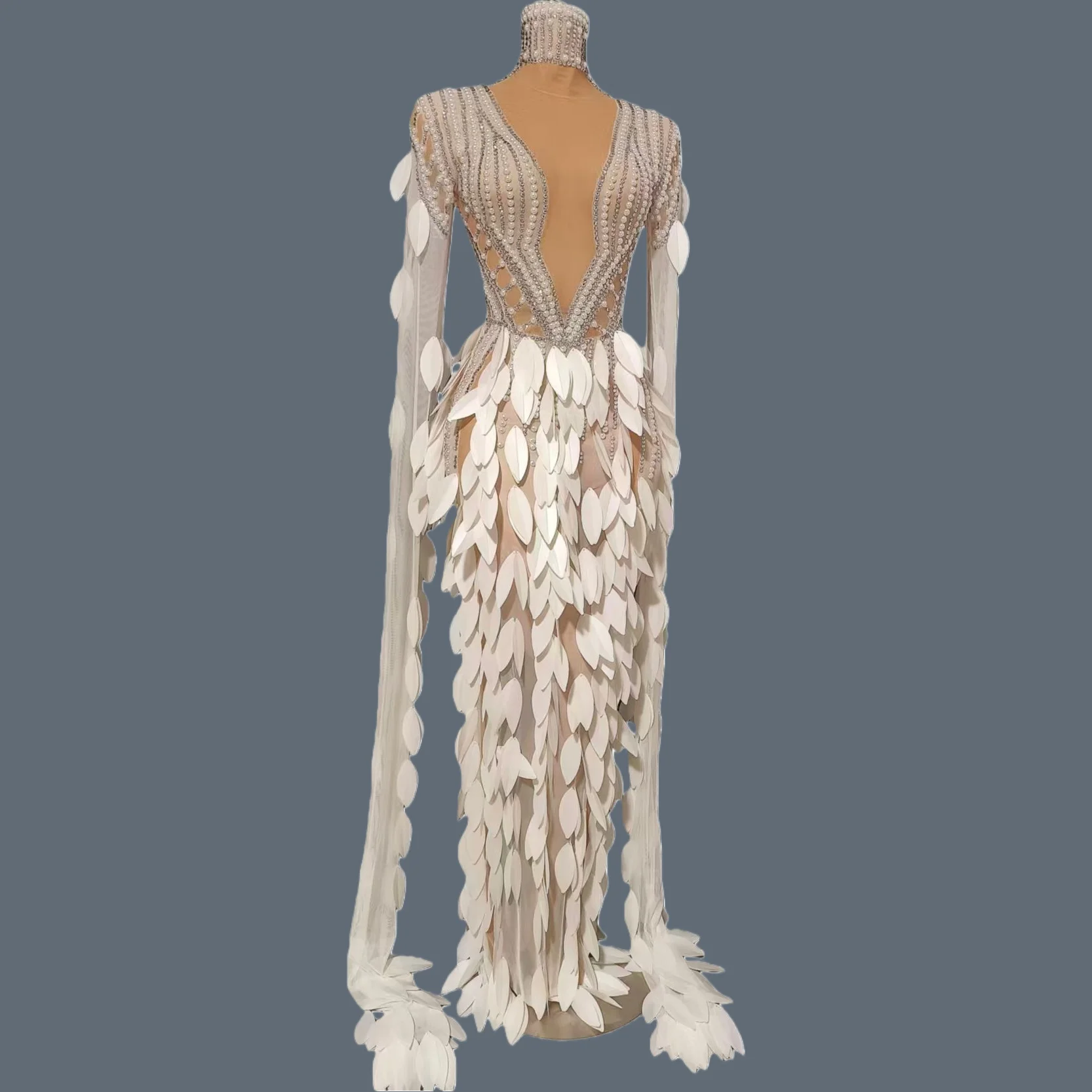 Gala Prom Red Carpet Elegant Wear White Pearls Rhinestone Long Sleeves Evening Gown Women Costume Party Sexy Long Dresses Change
Gala Prom Red Carpet Elegant Wear White Pearls Rhinestone Long Sleeves Evening Gown Women Costume Party Sexy Long Dresses Change